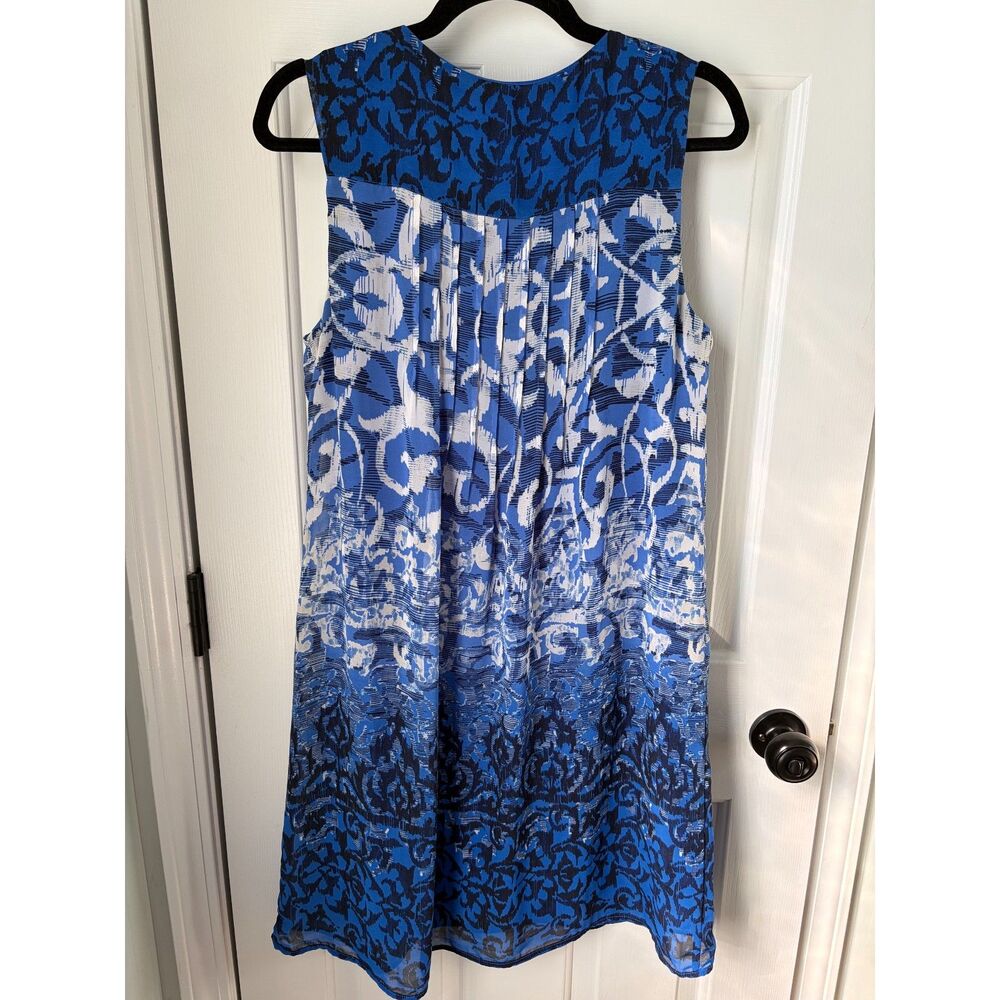 Rabbit Rabbit Rabbit Blue Abstract Artsy Sleeveless Shift Dress Button Size 12 - Picture 3 of 4